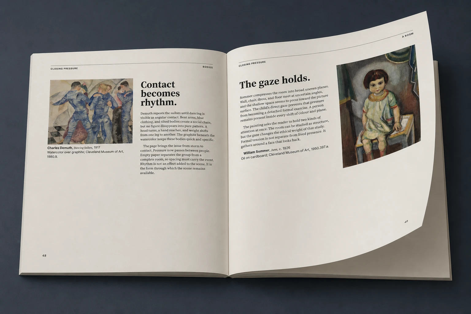 Open Lagoon Issue 03 with a bound interior page lifting at its outer edge above a closing-sequence spread