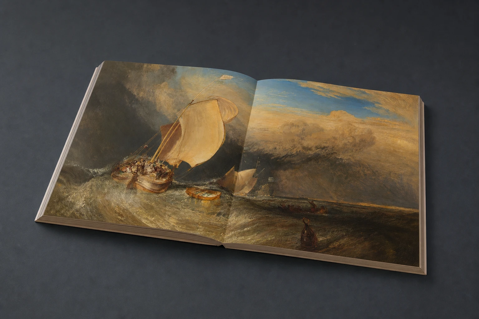 Open Lagoon Issue 03 showing J. M. W. Turner’s Fishing Boats with Hucksters Bargaining for Fish across a two-page spread