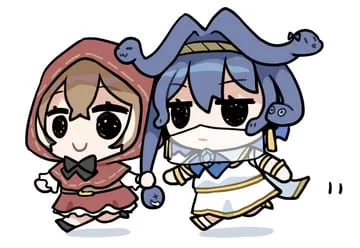little red riding hood (grimm), medusa (mythology), nanashi mumei, ouro kronii, smol kronii, smol mumei (hololive english) by clipe