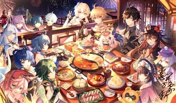 aether, baizhu, beidou, chongyun, ganyu, guoba, hu tao, keqing, lumine, ningguang, paimon, qiqi, shenhe, xiangling, xiao, xingqiu, yanfei, yun jin, zhongli (genshin impact) by crackingtaro