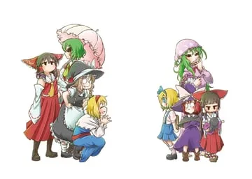 alice margatroid, alice margatroid (pc-98), hakurei reimu, hakurei reimu (pc-98), kazami yuuka, kazami yuuka (pc-98), kirisame marisa, kirisame marisa (pc-98) (lotus land story, story of eastern wonderland, touhou (pc-98)) by chamaji