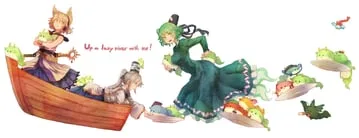 flandre scarlet, fujiwara no mokou (phoenix), hong meiling, kaenbyou rin, komeiji koishi, komeiji satori, mononobe no futo, reiuji utsuho, soga no tojiko, tatara kogasa, toyosatomimi no miko (touhou) by terrajin