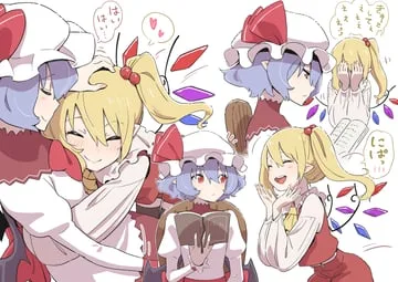 flandre scarlet, remilia scarlet (touhou) by kawayabug