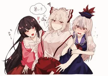 fujiwara no mokou, houraisan kaguya, kamishirasawa keine (touhou) by somei ooo