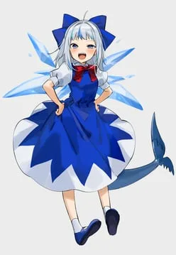cirno, gawr gura (hololive english, touhou) by gotoh (nekocat)