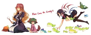 cirno, fujiwara no mokou (phoenix), hijiri byakuren, houjuu nue, kamishirasawa keine, kasodani kyouko, komeiji koishi, reiuji utsuho, reiuji utsuho (bird), tatara kogasa (touhou) by terrajin