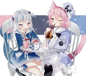 bloop (gawr gura), gawr gura, nyatasha nyanners (hololive english, vshojo) by sorani (kaeru0768)