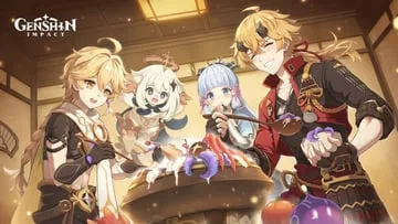 aether, kamisato ayaka, paimon, slime, thoma (genshin impact) by oshioshio