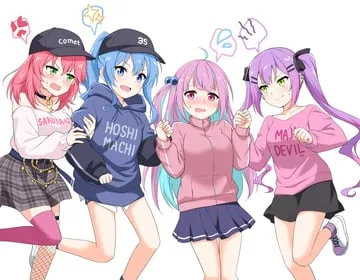 gotou hitori, hoshimachi suisei, minato aqua, sakura miko, tokoyami towa (bocchi the rock!, hololive) by felutiahime