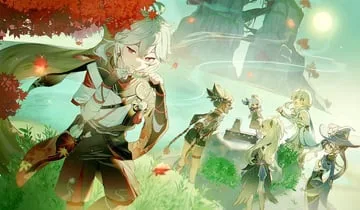 fischl, kaedehara kazuha, lumine, mona, mona (pact of stars and moon), paimon, xinyan (genshin impact) by haragaita i
