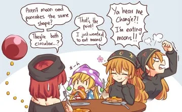 clownpiece, hecatia lapislazuli, junko (touhou) by wool (miwol)