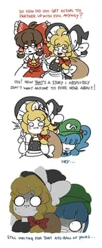 hakurei reimu, kawashiro nitori, kirisame marisa (subterranean animism, touhou) by peachems (gemu)