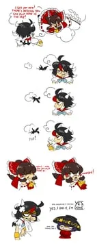hakurei reimu, kijin seija, sukuna shinmyoumaru (touhou) by peachems (gemu)
