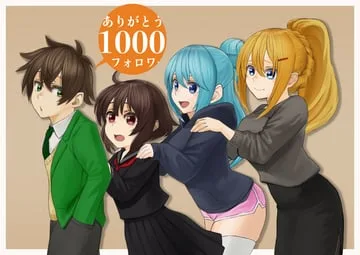 aqua (konosuba) darkness (konosuba) megumin satou kazuma (kono subarashii sekai ni shukufuku wo!) by izawa (bhive003)
